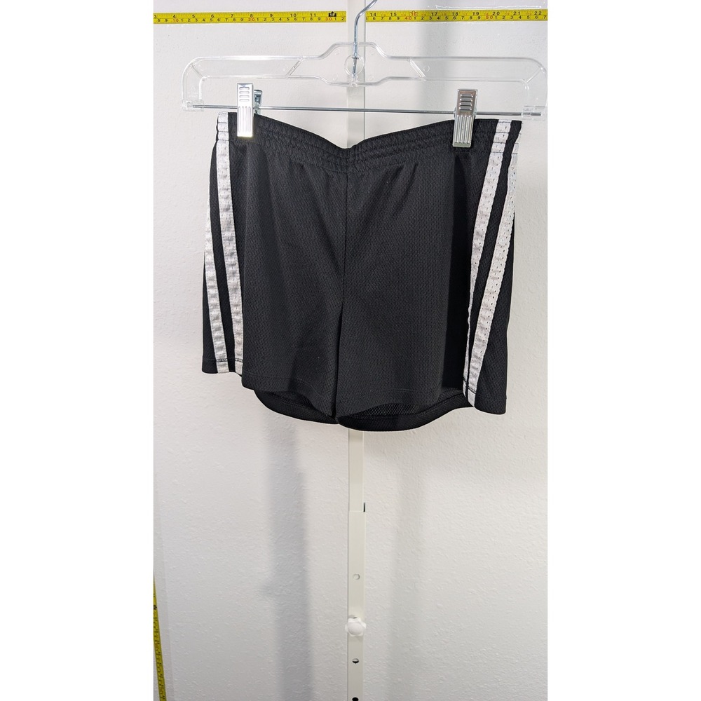Faded Glory Girls Black Mesh Athletic Shorts White Side Stripe Size L 10-12